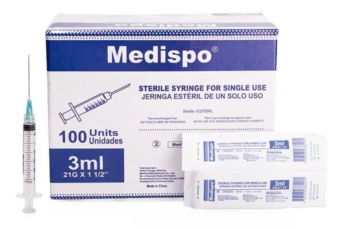 JERINGA 3ML 21 G * 1 1/2 CON AGUJA 100 UNIDADES